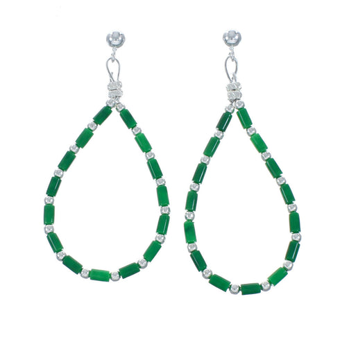 Sterling Silver Malachite Heishi Bead Post Dangle Earrings X10274