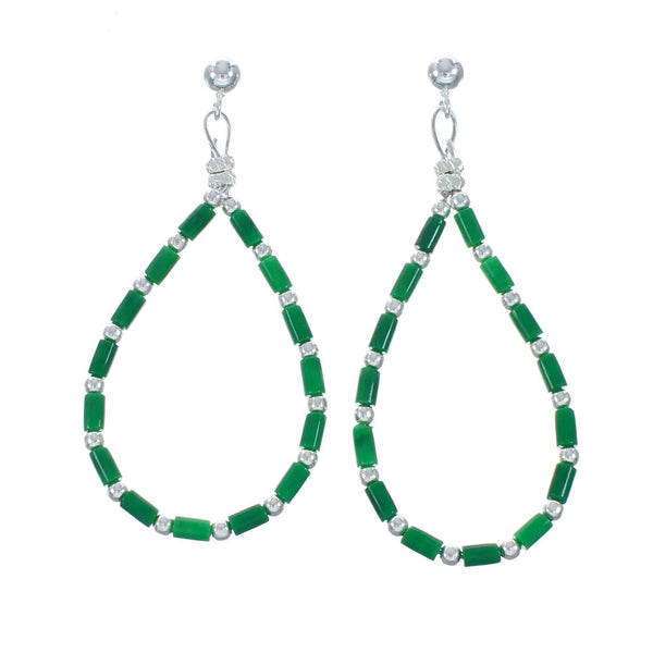 Sterling Silver Malachite Heishi Bead Post Dangle Earrings X10274