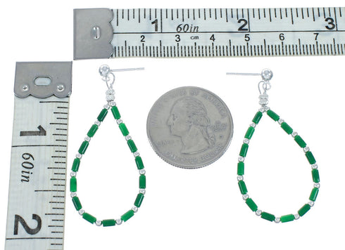 Sterling Silver Malachite Heishi Bead Post Dangle Earrings X10274