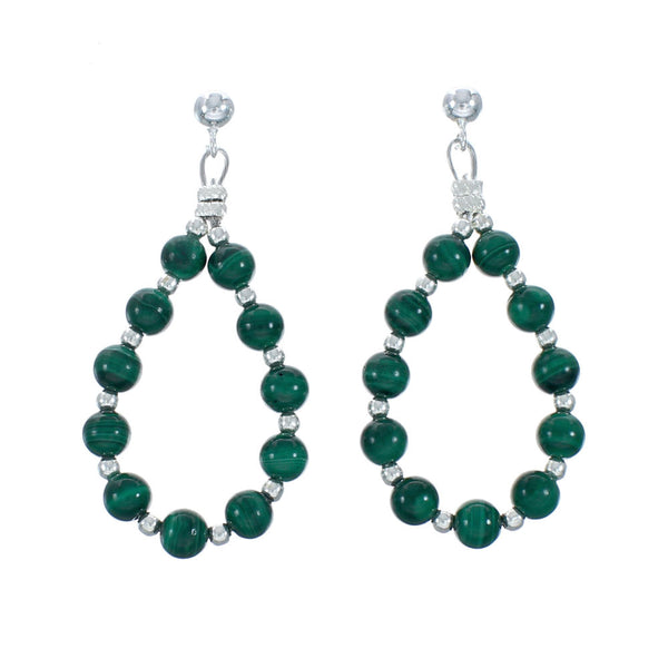 Sterling Silver Malachite Bead Post Dangle Earrings X10275