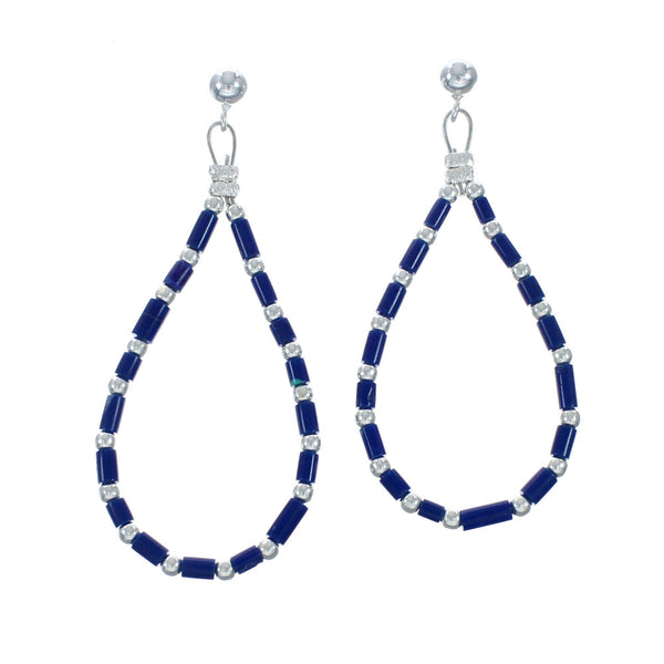 Sterling Silver Lapis Bead Post Dangle Earrings X10276