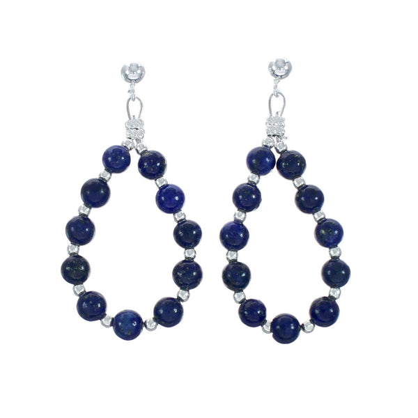 Lapis Bead Post Sterling Silver Dangle Earrings X10278