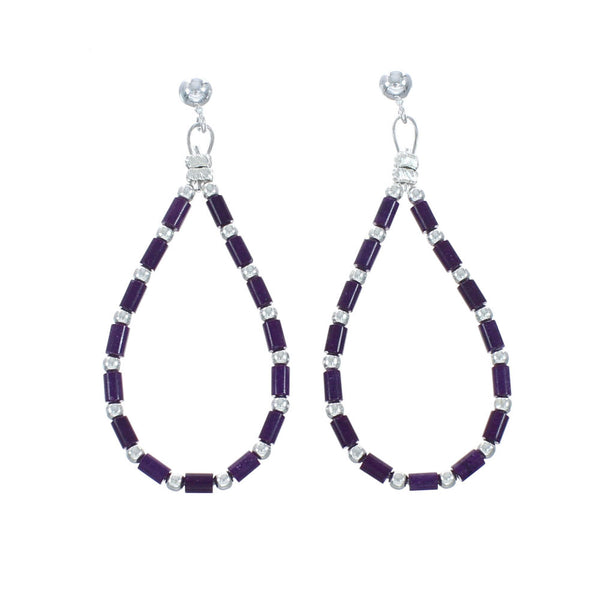 Purple Sodalite Silver Navajo Bead Post Dangle Earrings X10279