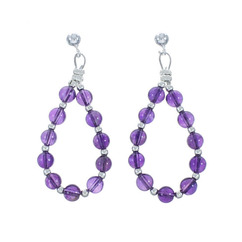 Sterling Silver Amethyst Bead Post Dangle Earrings X10280