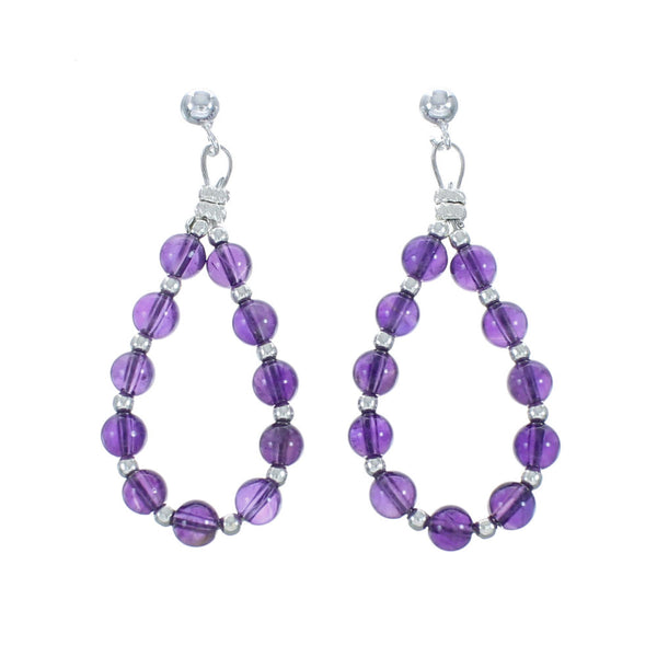 Sterling Silver Amethyst Bead Post Dangle Earrings X10280