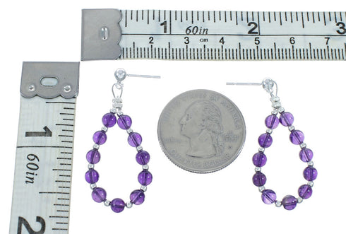 Sterling Silver Amethyst Bead Post Dangle Earrings X10280
