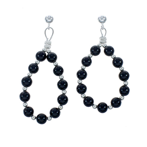 Sterling Silver Onyx Bead Post Dangle Earrings X10282