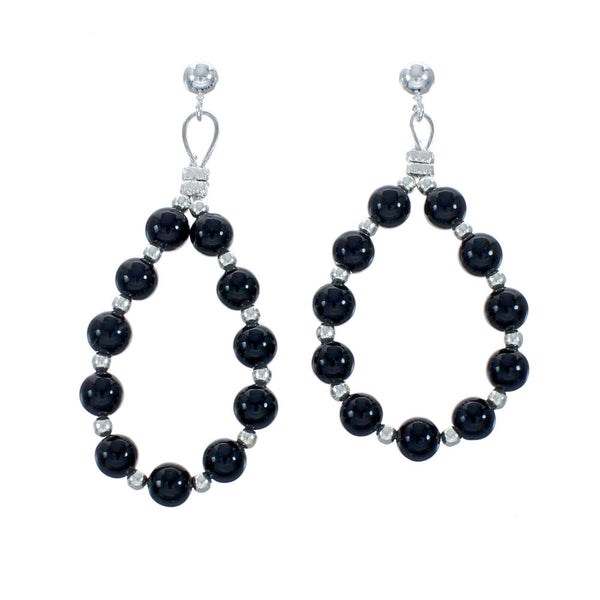 Sterling Silver Onyx Bead Post Dangle Earrings X10282