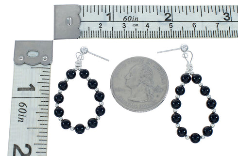 Sterling Silver Onyx Bead Post Dangle Earrings X10282