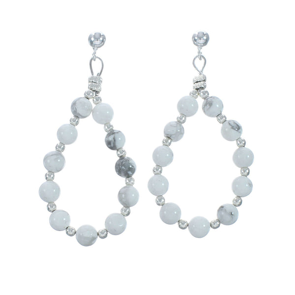Navajo Sterling Silver Howlite Bead Post Dangle Earrings X10284