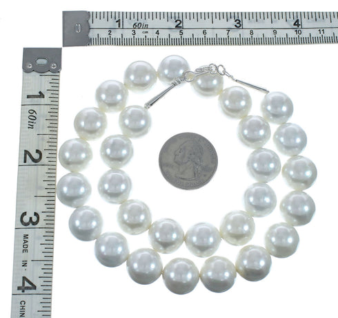 Mother of Pearl Sterling Silver Native American Bead Necklace X10245