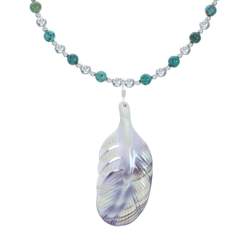 Turquoise And Sea Shell Southwest Authentic Sterling Silver Bead Leaf Necklace X10254