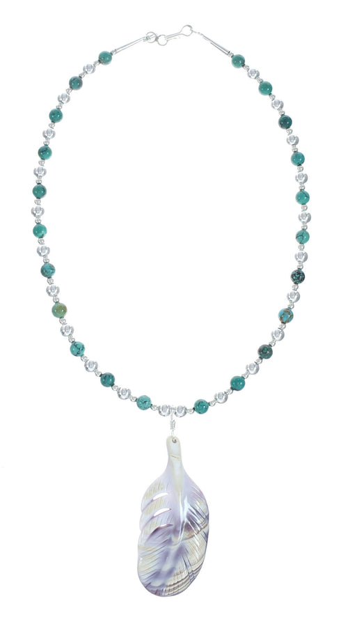 Turquoise And Sea Shell Southwest Authentic Sterling Silver Bead Leaf Necklace X10254