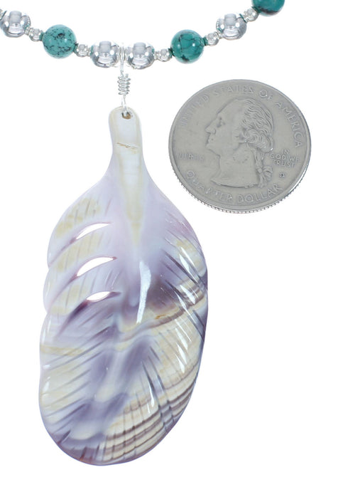 Turquoise And Sea Shell Southwest Authentic Sterling Silver Bead Leaf Necklace X10254