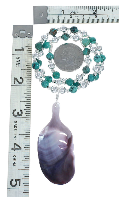 Turquoise And Sea Shell Southwest Authentic Sterling Silver Bead Leaf Necklace X10254