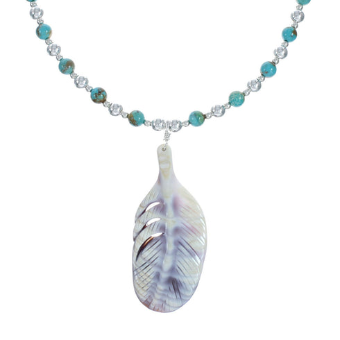 Turquoise And Sea Shell Southwest Authentic Sterling Silver Bead Leaf Necklace X10255