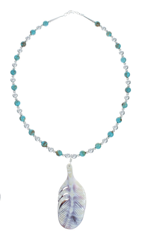Turquoise And Sea Shell Southwest Authentic Sterling Silver Bead Leaf Necklace X10255