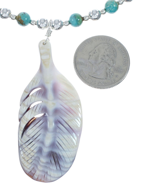 Turquoise And Sea Shell Southwest Authentic Sterling Silver Bead Leaf Necklace X10255