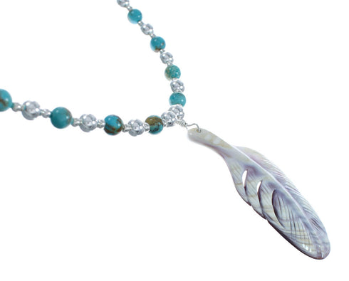 Turquoise And Sea Shell Southwest Authentic Sterling Silver Bead Leaf Necklace X10255