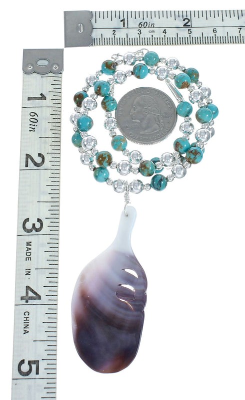 Turquoise And Sea Shell Southwest Authentic Sterling Silver Bead Leaf Necklace X10255