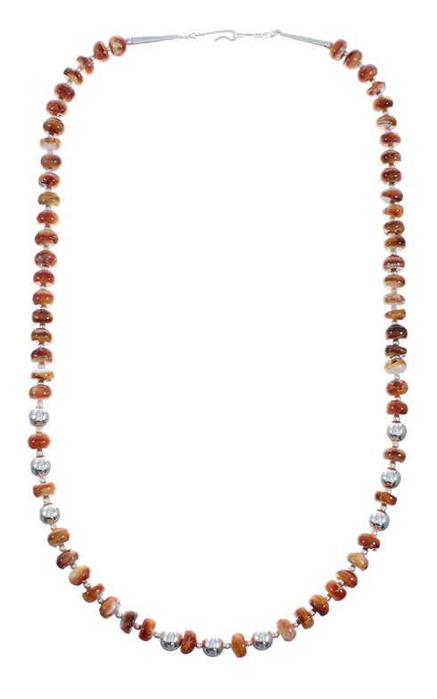 Oyster Shell Navajo Silver Bead Necklace Leaf Pendant Set X10257