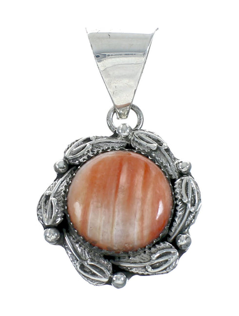 Oyster Shell Navajo Silver Bead Necklace Leaf Pendant Set X10257