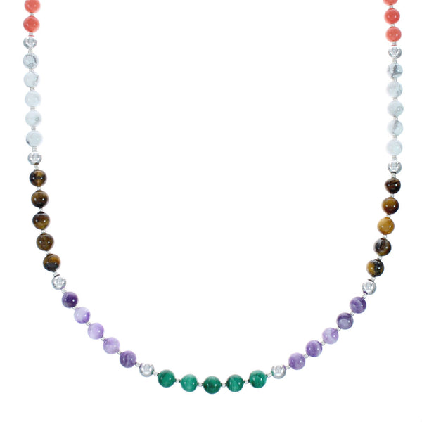 Multicolor Treasure Sterling Silver Bead Necklace X10289