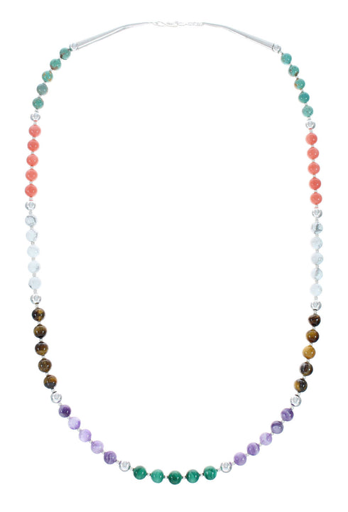 Multicolor Treasure Sterling Silver Bead Necklace X10289