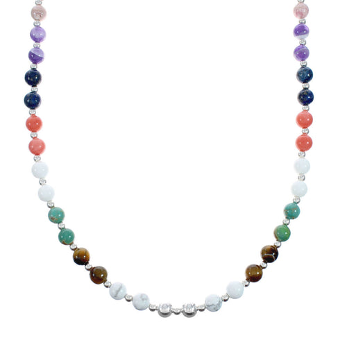 Sterling Silver Treasure Multicolor Bead Necklace X10292