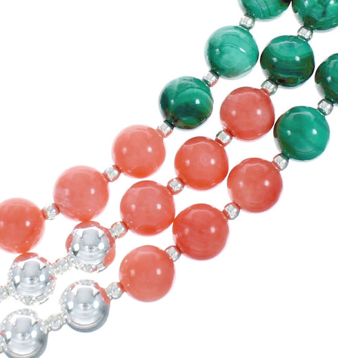 Sterling Silver 3-Strand Treasure Multicolor Bead Necklace X10293