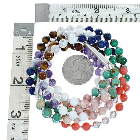 Sterling Silver 3-Strand Treasure Multicolor Bead Necklace X10293
