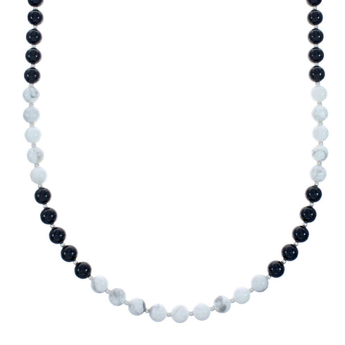 Sterling Silver Onyx & Howlite Multicolor Bead Necklace X10294