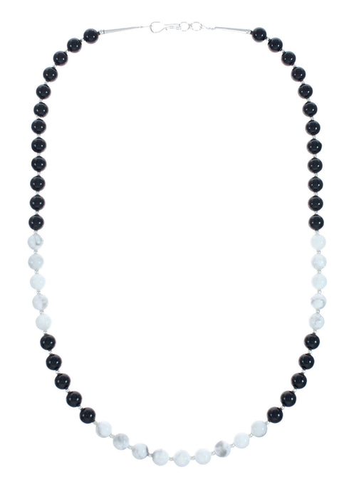 Sterling Silver Onyx & Howlite Multicolor Bead Necklace X10294