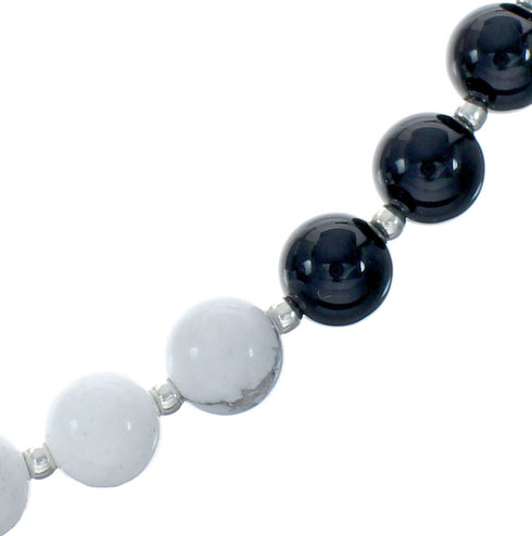 Sterling Silver Onyx & Howlite Multicolor Bead Necklace X10294