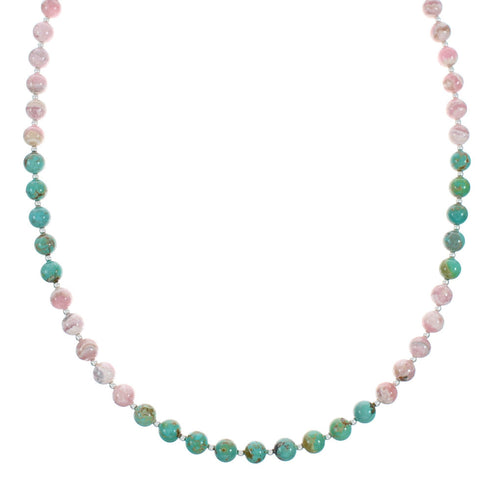 Sterling Silver Turquoise & Rhodochrosite Multicolor Bead Necklace X10295