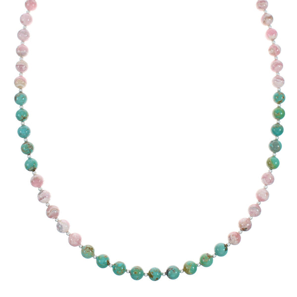 Sterling Silver Turquoise & Rhodochrosite Multicolor Bead Necklace X10295