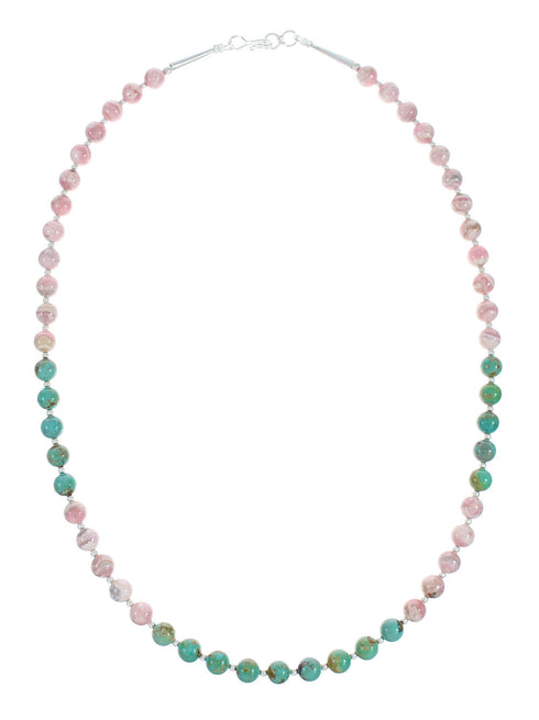 Sterling Silver Turquoise & Rhodochrosite Multicolor Bead Necklace X10295