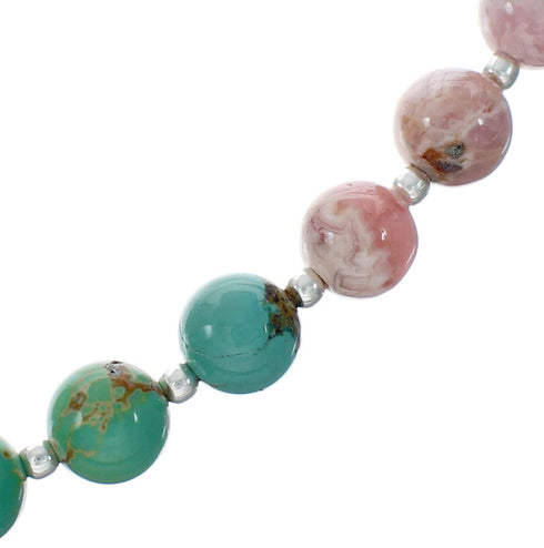 Sterling Silver Turquoise & Rhodochrosite Multicolor Bead Necklace X10295