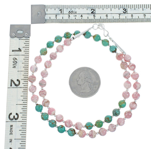 Sterling Silver Turquoise & Rhodochrosite Multicolor Bead Necklace X10295