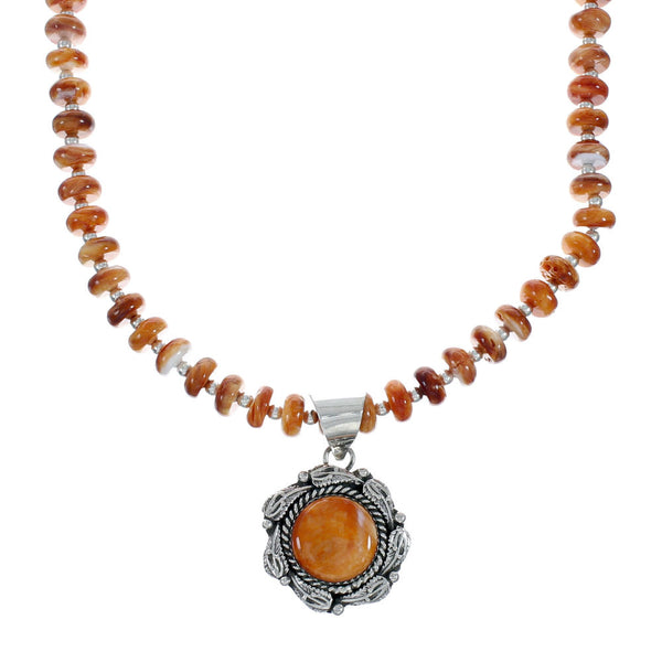 Navajo Oyster Shell Silver Bead Necklace Leaf Pendant Set X10300