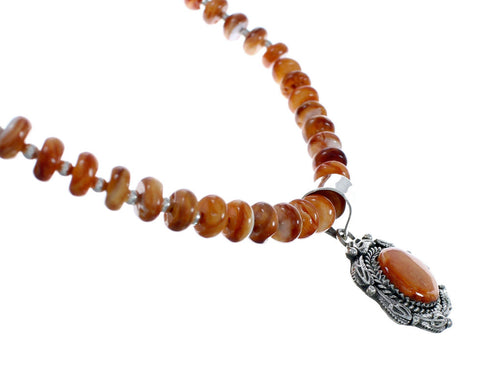 Navajo Oyster Shell Silver Bead Necklace Leaf Pendant Set X10300