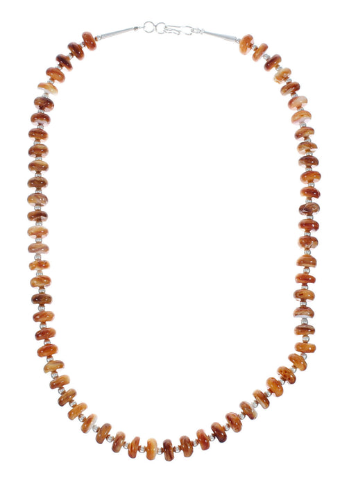 Navajo Oyster Shell Silver Bead Necklace Leaf Pendant Set X10300