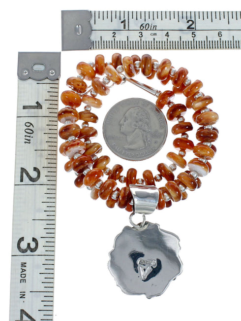 Navajo Oyster Shell Silver Bead Necklace Leaf Pendant Set X10300