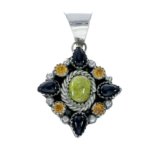 Native American Navajo Onyx And Citrine Sterling Silver Pendant X10309