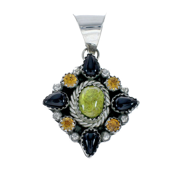 Native American Navajo Onyx And Citrine Sterling Silver Pendant X10309
