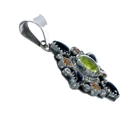 Native American Navajo Onyx And Citrine Sterling Silver Pendant X10309