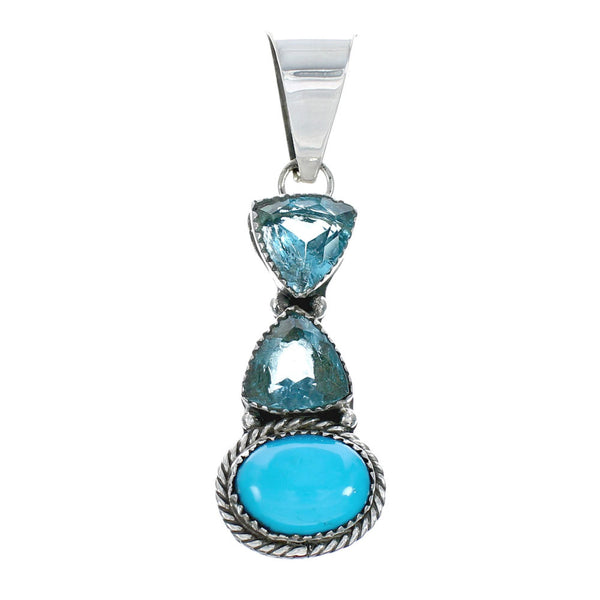Navajo Native American Turquoise Blue Topaz Sterling Silver Pendant X10305