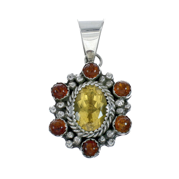 Native American Navajo Amber And Citrine Sterling Silver Pendant X10311