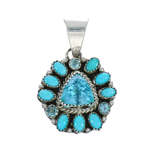 Native American Navajo Turquoise Blue Topaz Sterling Silver Pendant X10304