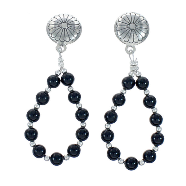 Sterling Silver Onyx Bead Post Dangle Earrings X10358